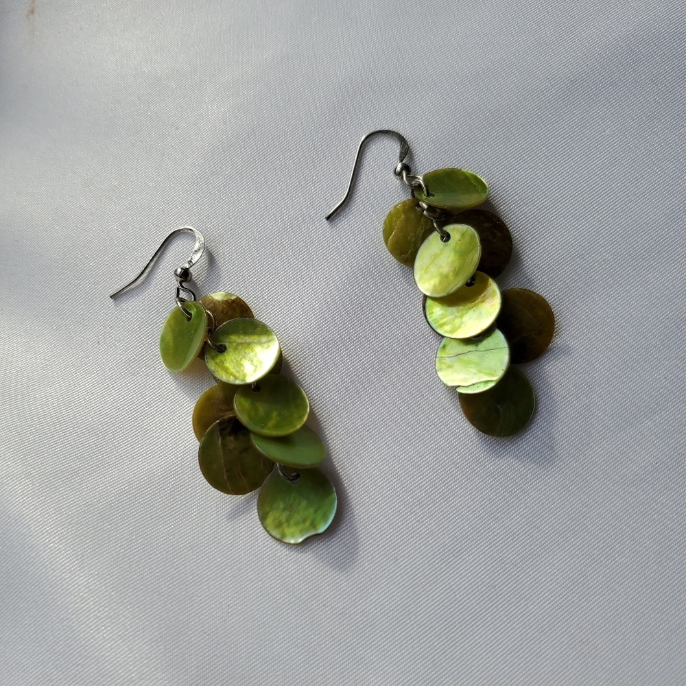 2 pairs Green & Blue Leaflet Earrings